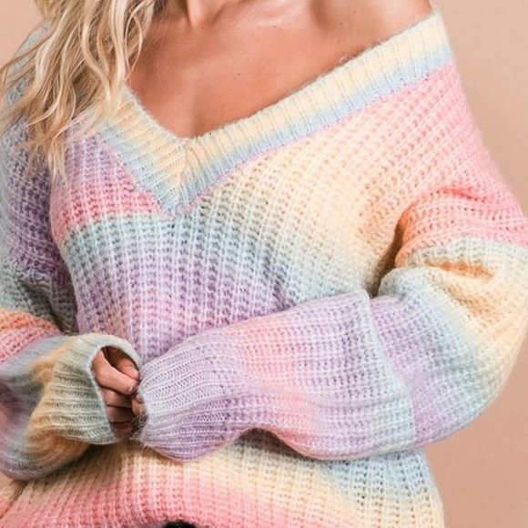 Boutique Sweaters - BOHO SWEATER MULTI COLOR TIE DYE V NECK TOP